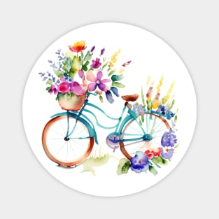 Pretty watercolor Bike with Basket of Flowers Magnet